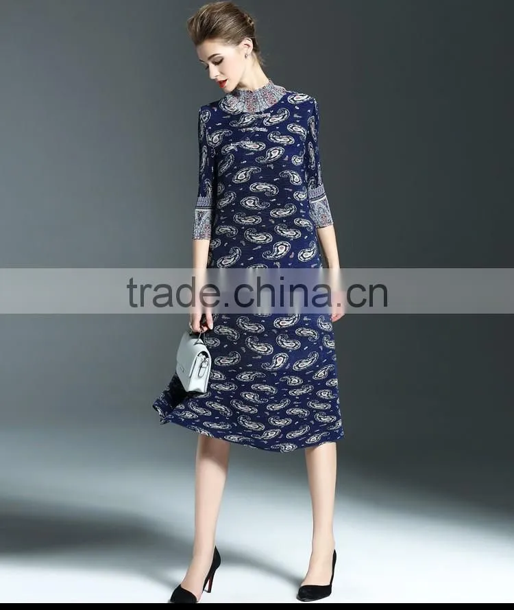 Ancient printing high neck oversize spring dresses for fat lady