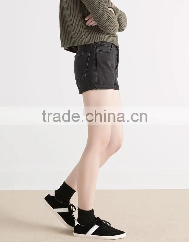 Wholesale ladies cheap plain washed rolled booty hem denim jeans shorts for women 2016