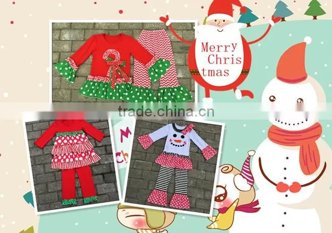 Fashion 2016 online wholesale children's boutique clothing sets baby clothes top girls christmas outfits polka dot cotoon