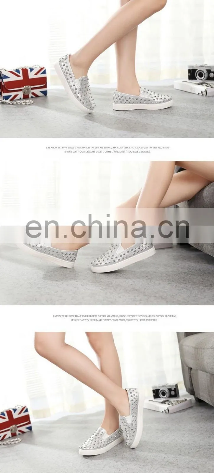 Wholesale women slip on loafer shoes flat casual shoes with rivet