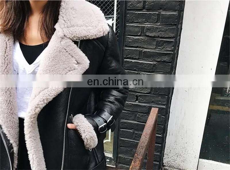 Fashion Handmade Sheepskin Double Faced Leather Jacket Ladies Winter Jacket