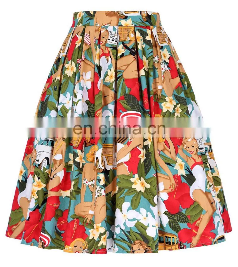 Grace Karin Women's Vintage Retro Pleated Cotton Print A-Line Skirt 5 Patterns CL010401-1