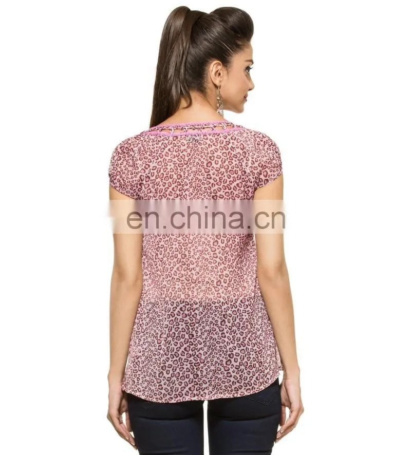 2015 Latest Animal Print Kaftan For Ladies And Girls Pink Animal Printed Georgette Top