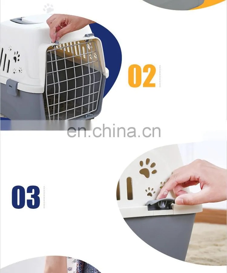 Solid color small portable plastic air transport case breathable comfortable pet flight case pet cage