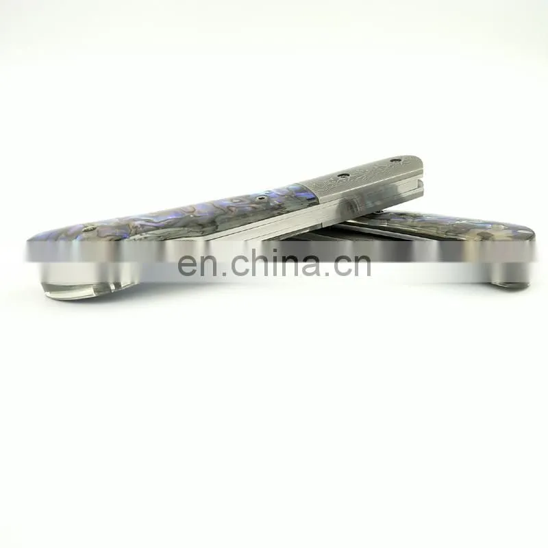 Handmade exquisite shell handle backlock damascus folding gift knife