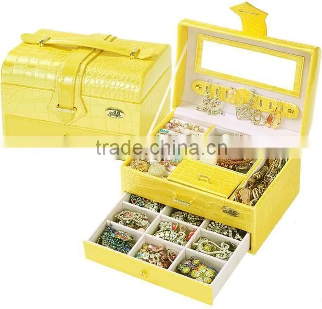 Faux Leather Large Lockable Jewelry Box Case Storage with Mirror,jewelry showcase display case
