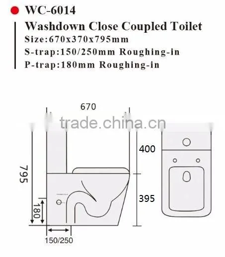 Two-Piece Washdown Watermark Toilet S/P Trap with Geberit or R&T Flush Valve Soft Closing Cover, Australian WELS WC-6010