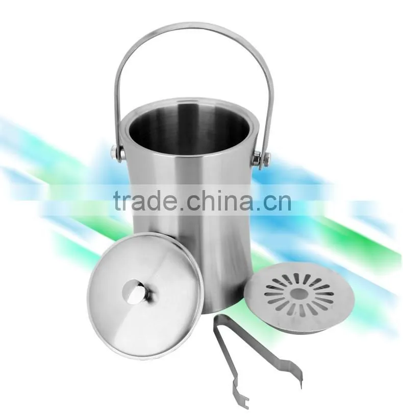 custom small stainless steel ice bucket and Tongs- double wall beer ice bucket with opener wholesale
