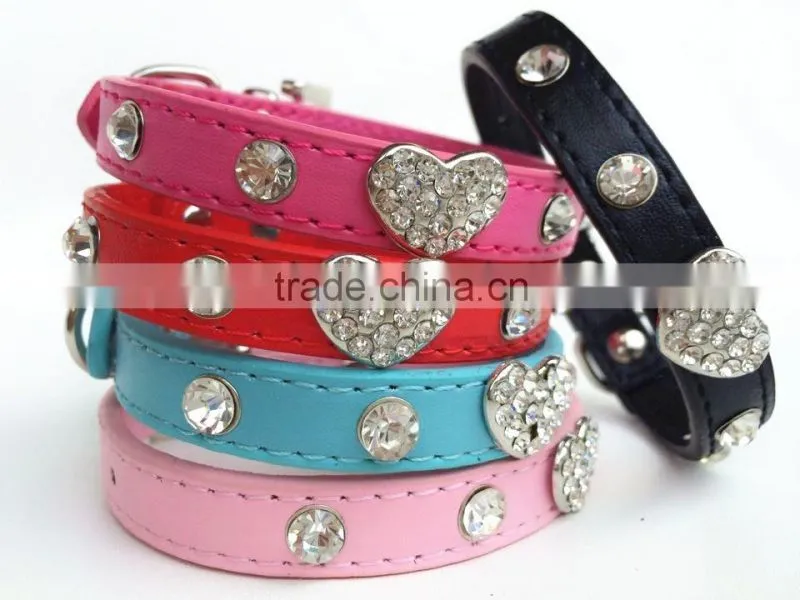 Wholesale dog chain diamond peach heart pu dog collar