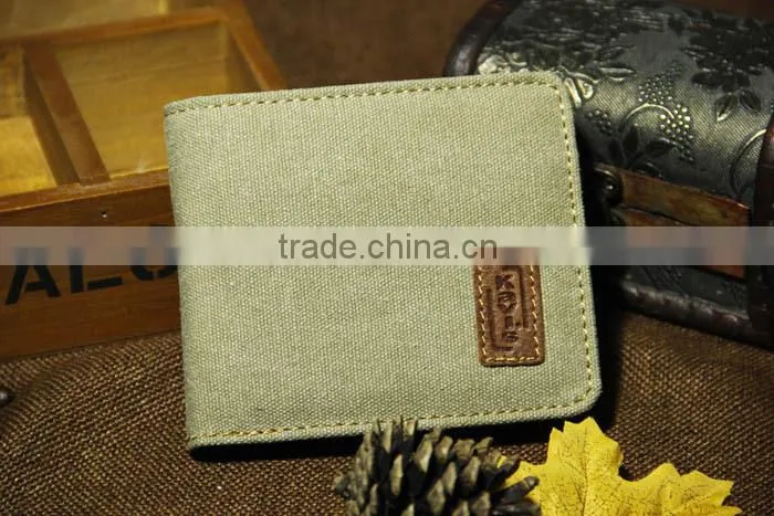 Hot Sell Men's Brown Rugged Canvas & Genuine Leather Bifold Bill Fold Wallet Bag