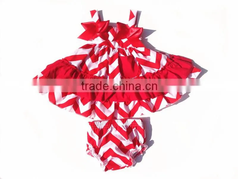 2015 new arrival baby swing top set red chervon ruffle swing top china factory cheap kids clothing wholesale