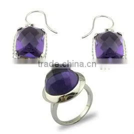 Amethyst setting 925 sliver luxury Jewelry set rhodium plating