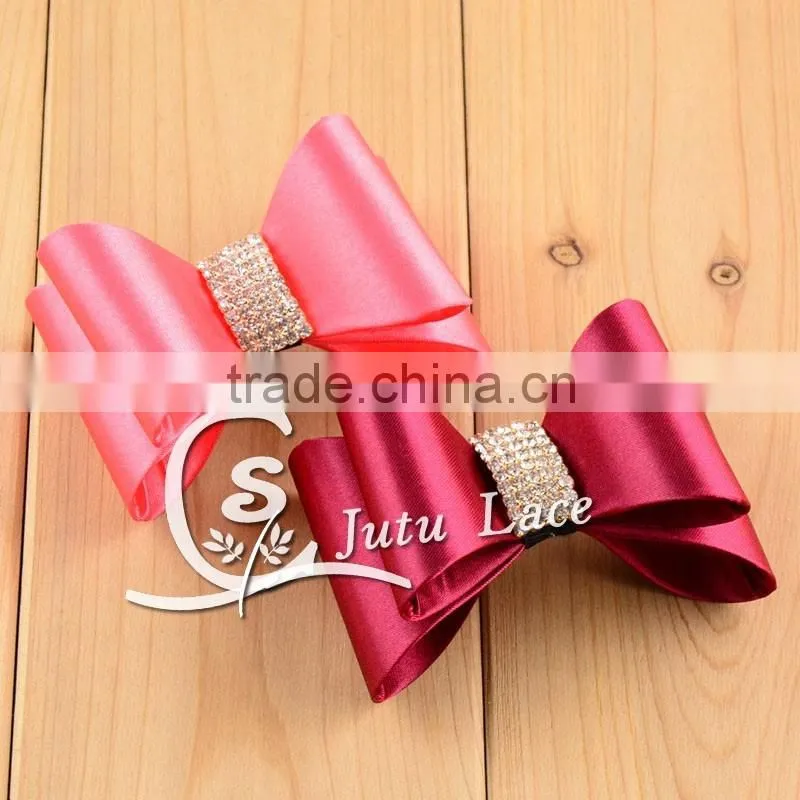 7cm Large satin rhinestone hair bow, Handmade baby Garment collar Accessories