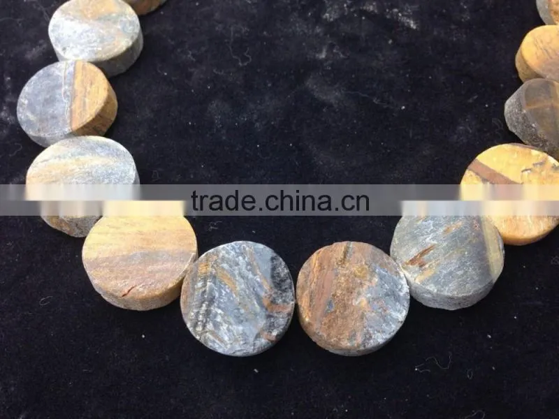 NO PS!!Wholesale Rough Tigereye Flat Coin Semi Precious Beads For Jewellery