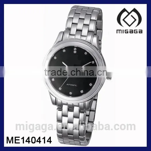 FASHIONABLE UNISEX NICE DESIGN AUTOMATIC STEEL WATCH WITH CZ SETTING ALL STEEL WATER PROOF WATCH