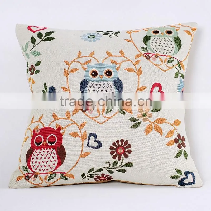 2016 Cute Owl Bird silkscreen polyester fabric square custom cushion pillow