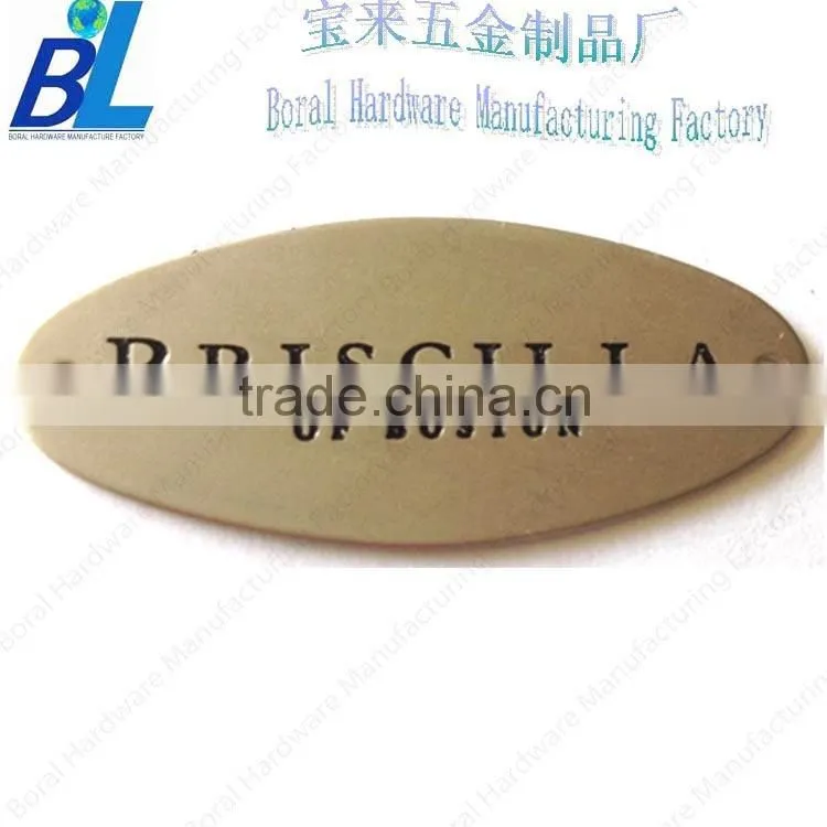 Custom enameled brass oval name plate for handbags