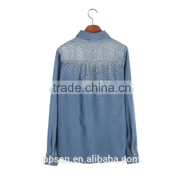 China wholesale European blue long sleeve jean womens denim jacket for ladies