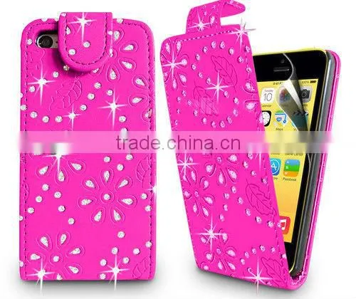 Diamond Leather Flip Bling Glitter Mobile Phone Case Cover For APPLE iPhone 5C