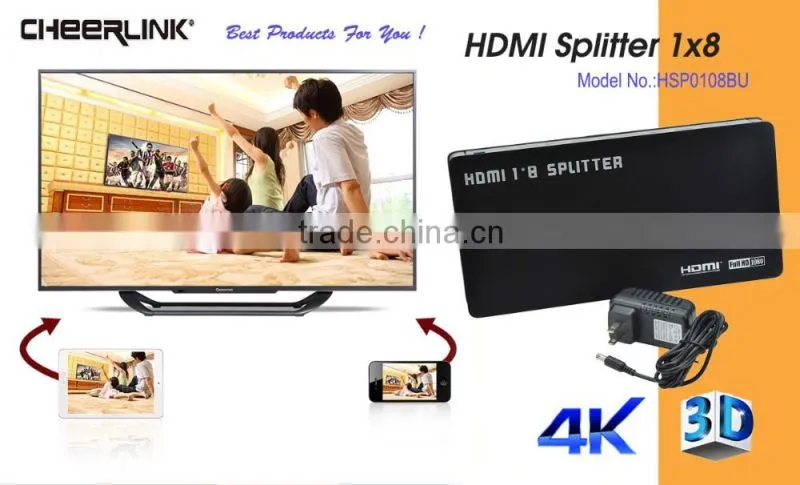 ultra hd 4k hdmi splitter 1x8 with 3D support/hdmi v1.4 -black