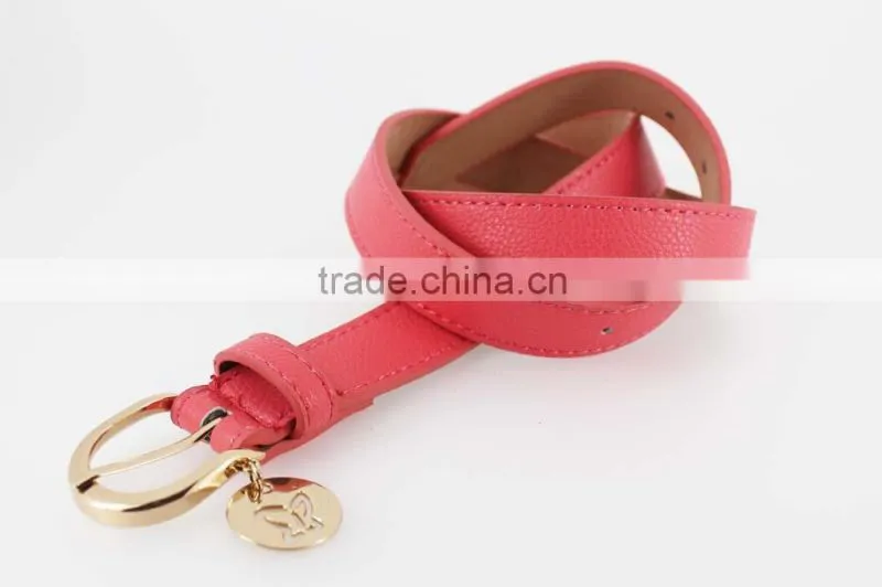 2015 fashion Pink PU leather women jeans belt with Gold buckles in YiWu