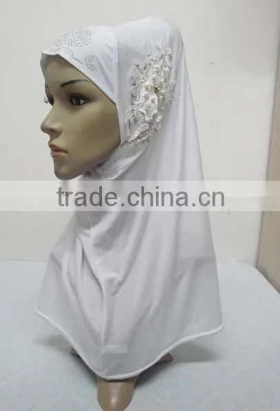 H299 latest one piece instant hijab with lace and rhinestones,muslim scarf