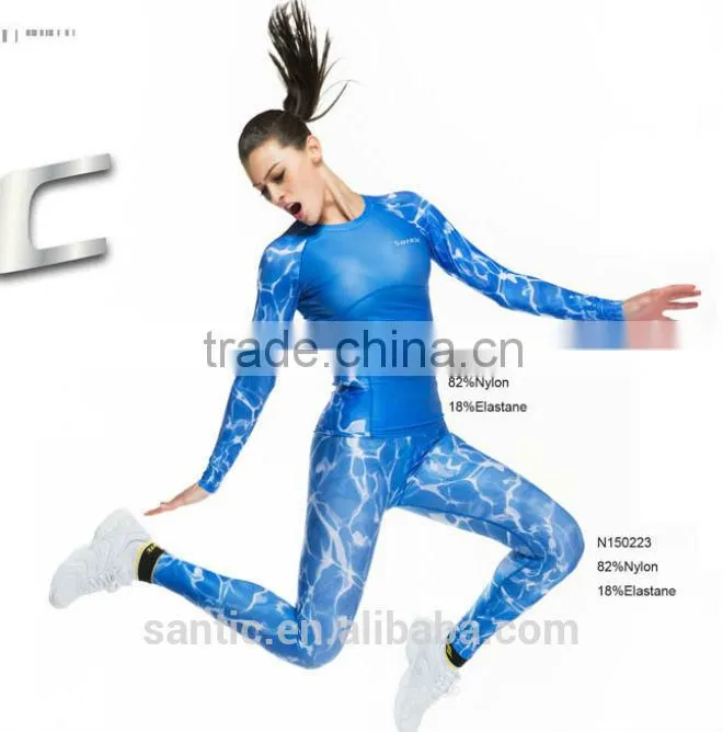 Blue Lady's Sports Compression Wear, Compression tights,China outdoor compression long Sleeve