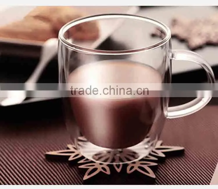 Machine made 450ml double wall customized coffee cup with handle