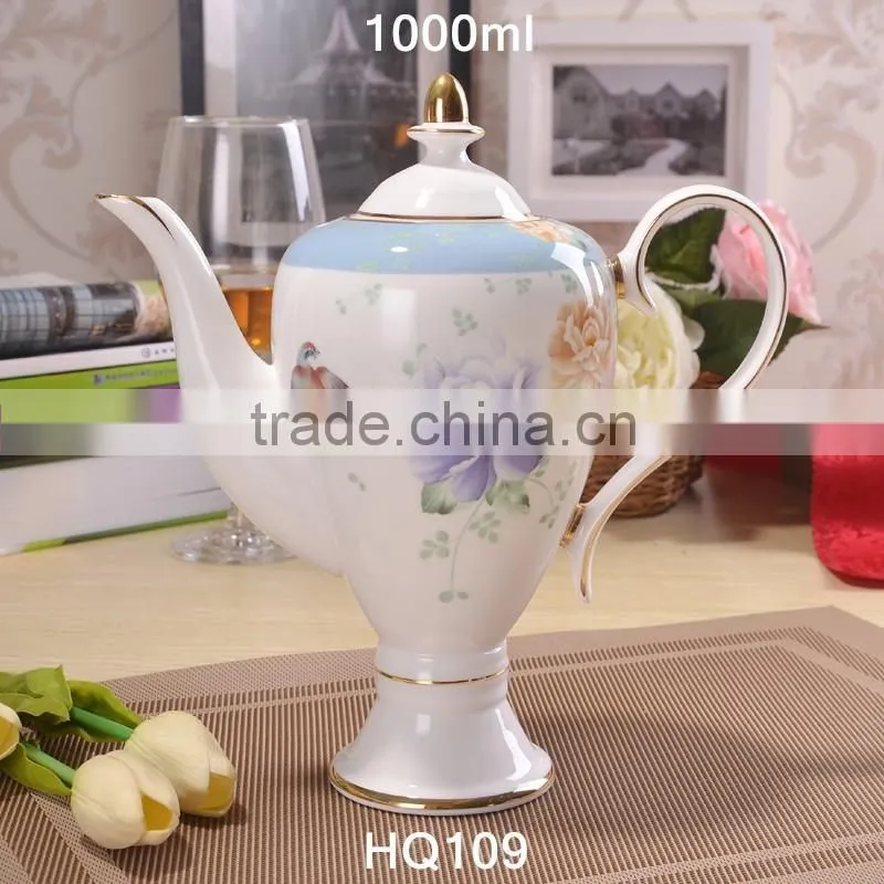 european style with gold-rim 1200ml bone china tea pot