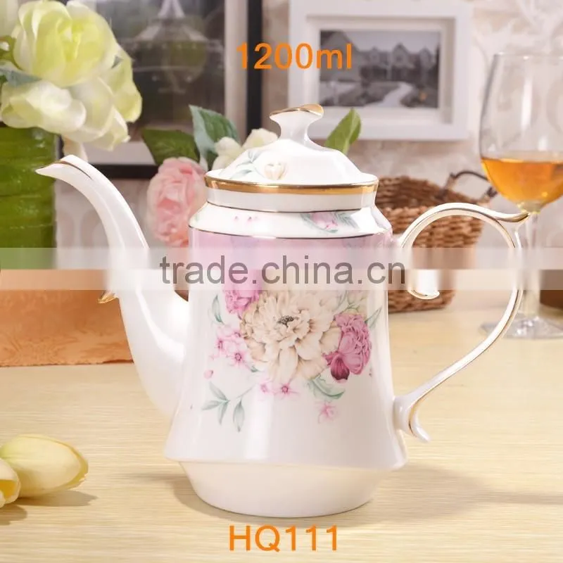 european style with gold-rim 1200ml bone china tea pot