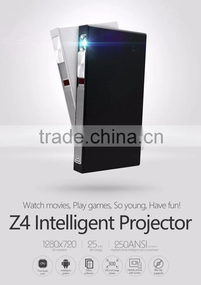 Shenzhen Factory Newest Android 4.4 High Definition1280x720P 250 Ansi Lumens 1080P Blue Ray 3D DLP Projector