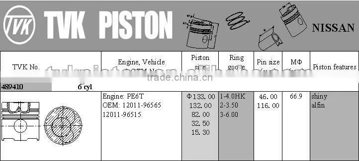 PE6T PISTON for NISSAN 12011-96565/12011-96515