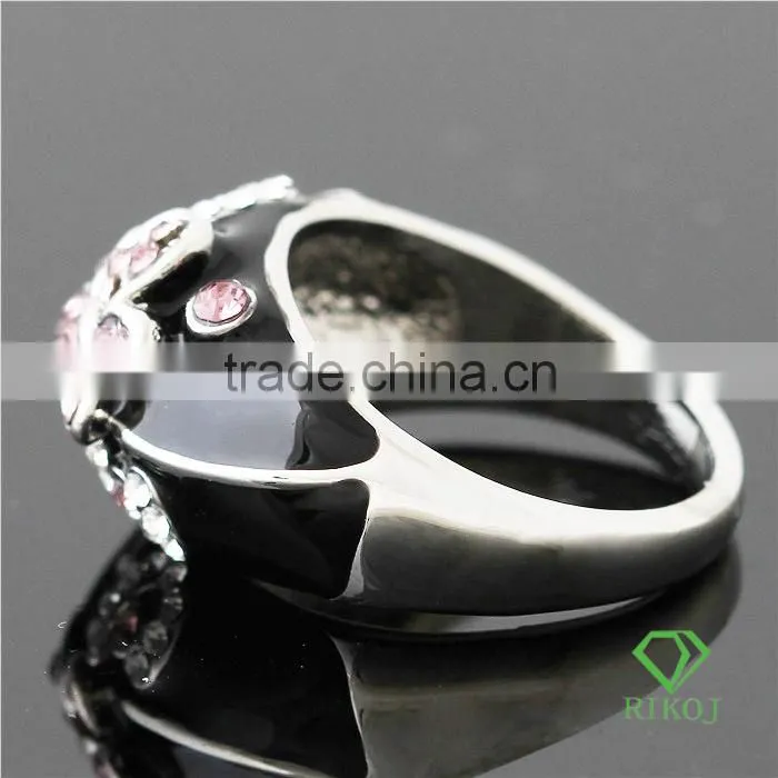 pink crystal butterfly gold plating black rings