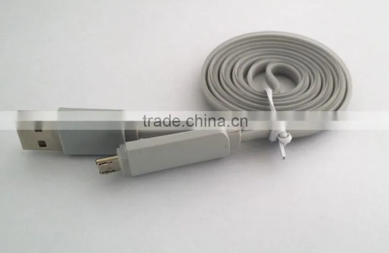 Flat Noodle Design Candy-colored Micro USB cable With Led Light for Android Smart Phone