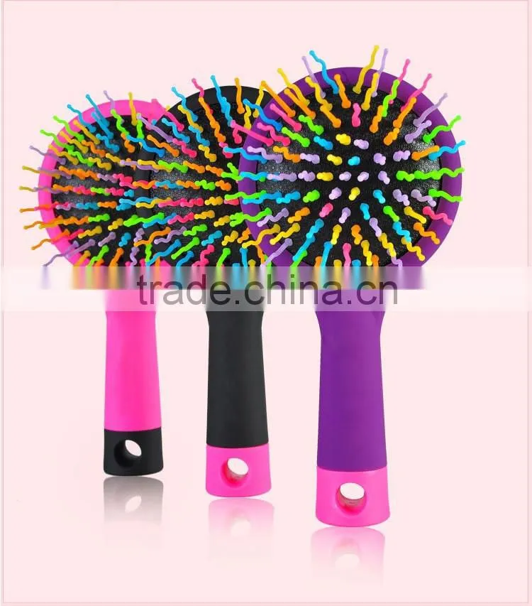 Abundant hair & antistatic Detangling Comb Eyecandy Rainbow wave curly plastic Hair Brush