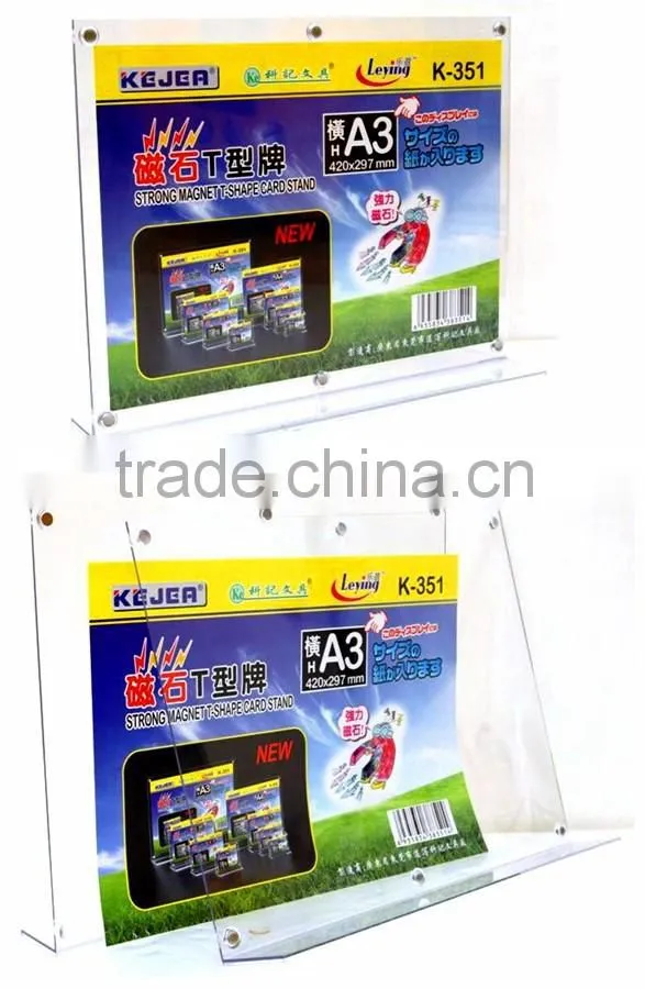 High grade T shape A6, A5, A4 magnetic acrylic sign holder
