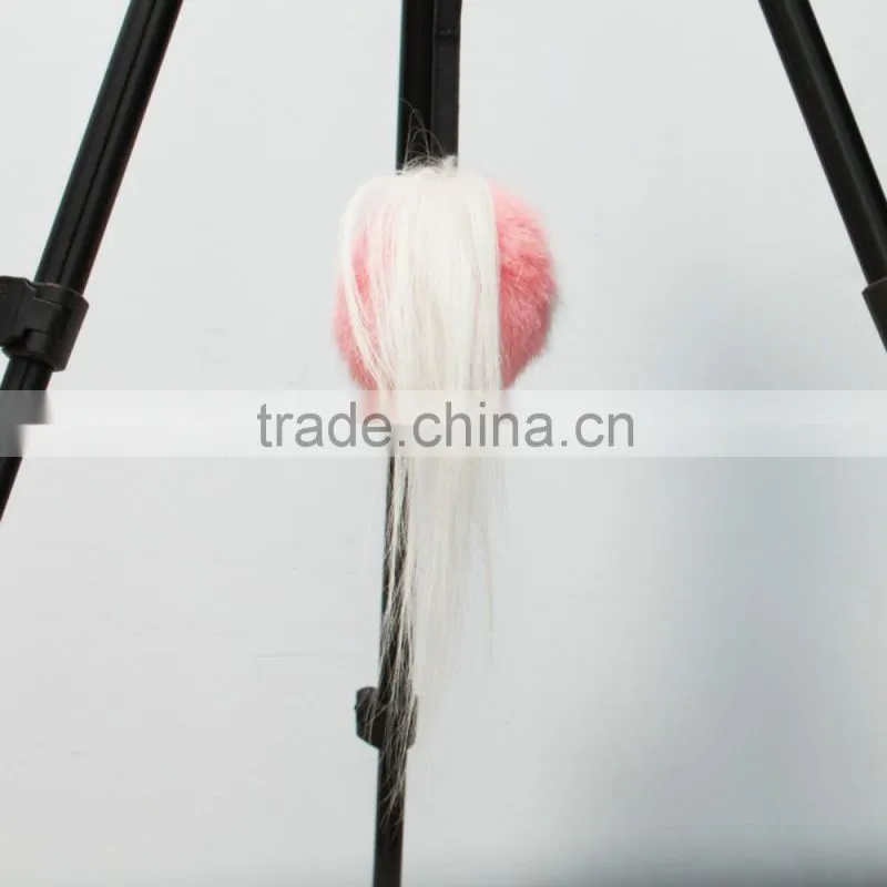 Hot selling owl leather keychain fur pompoms keychain