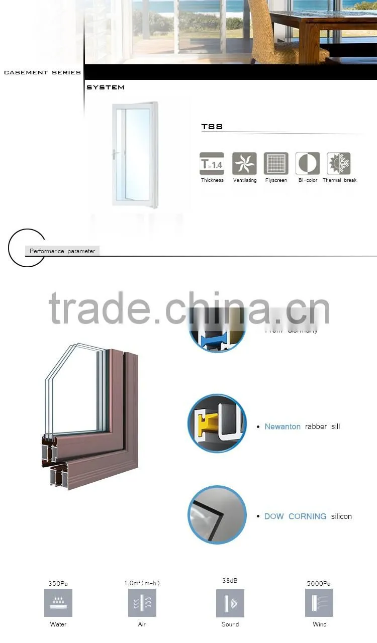2016 NEW design china wholesale custom size manufacturing security aluminium casement window with double glass