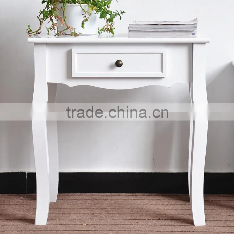 White smal solid wood tables with drawer