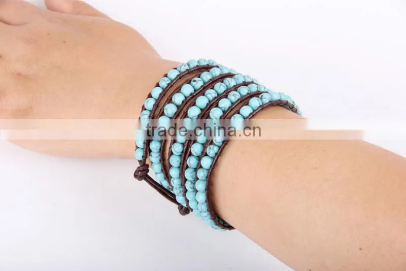 Fashion Turquoise Wrap Bracelet Women 6MM 5 Layer Bracelet Bangle Girl Gifts Jewelry Wholesale Free shipping