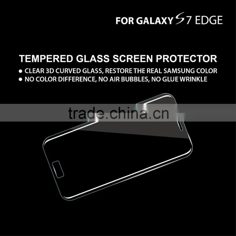 For S7 edge tempered glass screen protector, clear 3D curved full cover glass for s7 edge