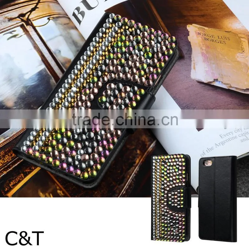 C&T Luxury diamond pu leather flip cover case for oppo neo 7