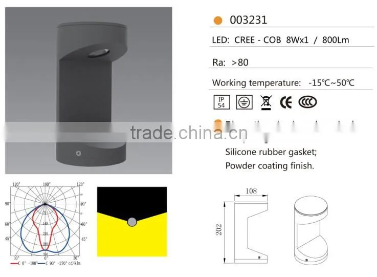 W-003231 new design ip65 1*8w cob led modern wall light for outdoor use