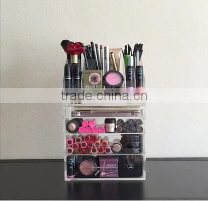 Acrylic Makeup Organizer Large 4 Drawer with Storage Modular Tray