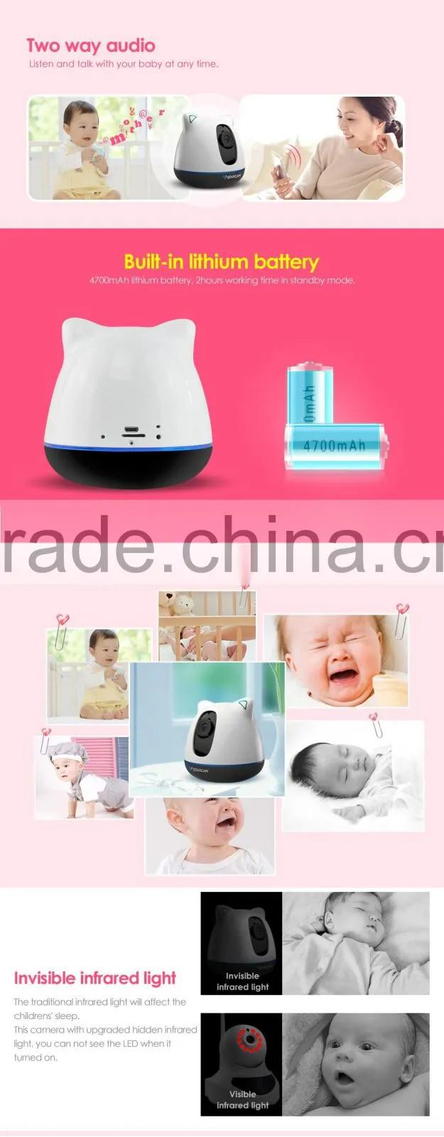 VStarcam H.264 720P long distance electronic baby monitor wireless