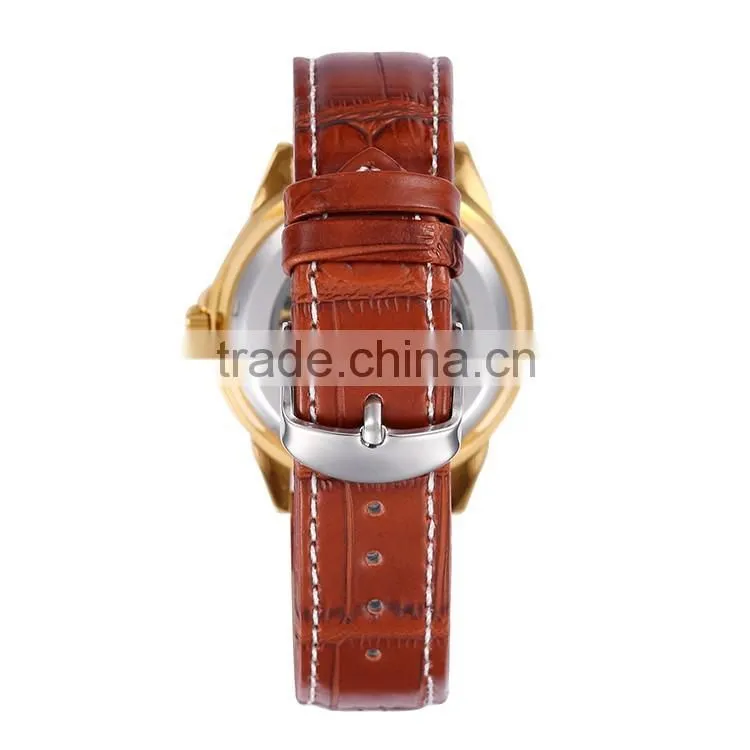 oem genuine leather men's teenage fashion skeleton automatic mechanical watch waterproof