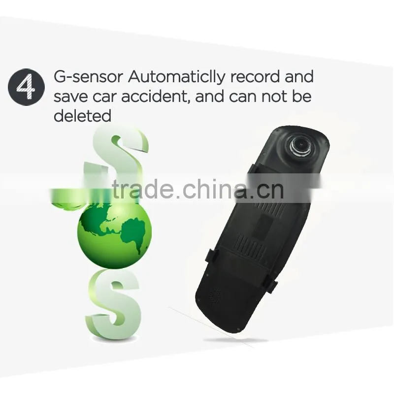 4.3inch front/rear camera car dvr rearview mirror monitor with built in dvr