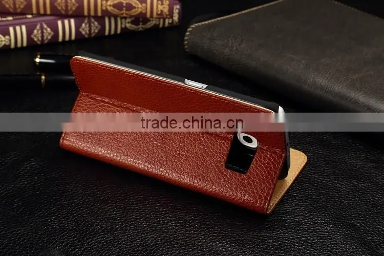 Genuine Leather Cover Window Display Stand Phone Flip Case For Samsung Galaxy S6 Edge