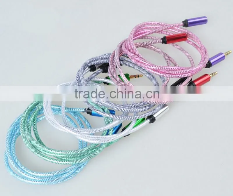 China Supplier FIsh Net Pattern 3.5mm Male to Female Stereo Audio Cable
