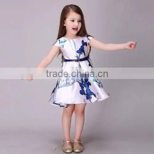 2016 wholesale price kids short dress for party flower printed best dress for farewell party